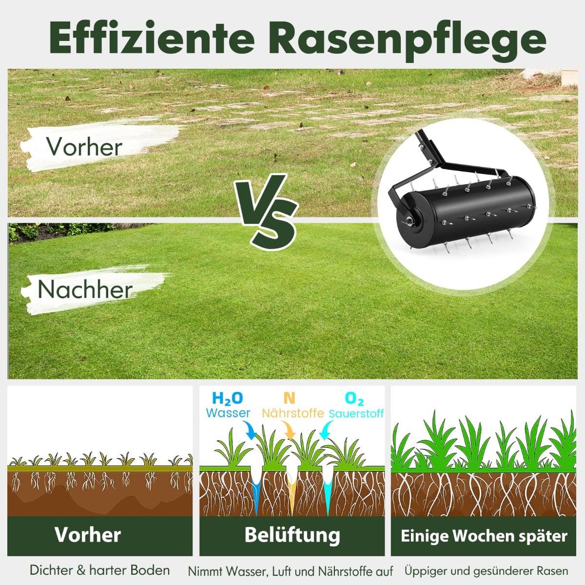 Lawn Aerator Roller with Handle & Spikes, 44 x 128 cm, Black