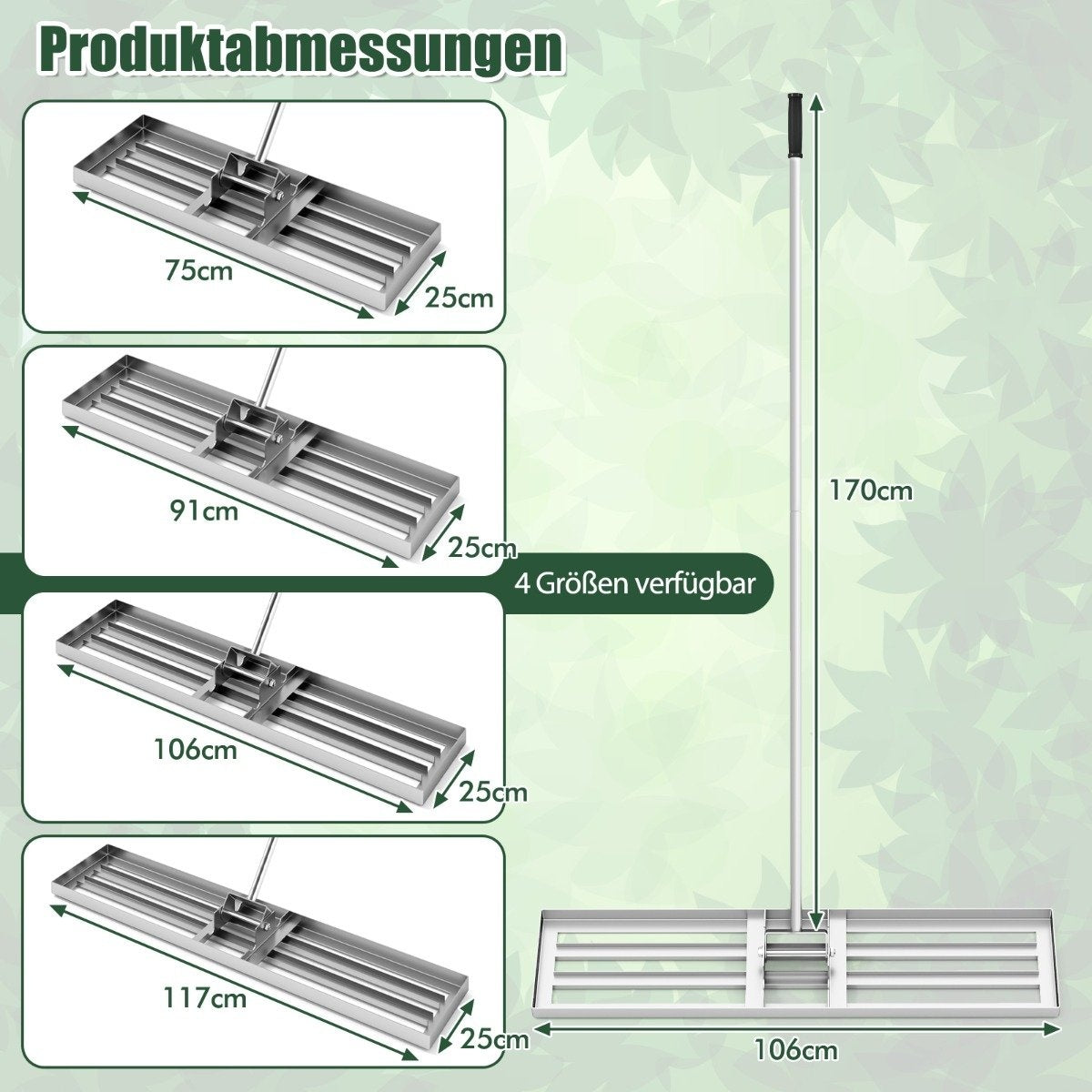 Lawn Leveling Rake with Ergonomic Handle, 106x25 cm