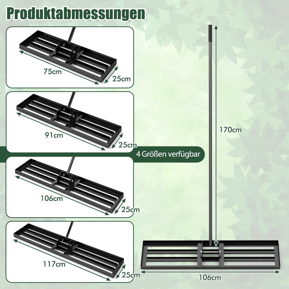 Lawn Leveling Rake with Ergonomic Handle, 106 x 25 cm