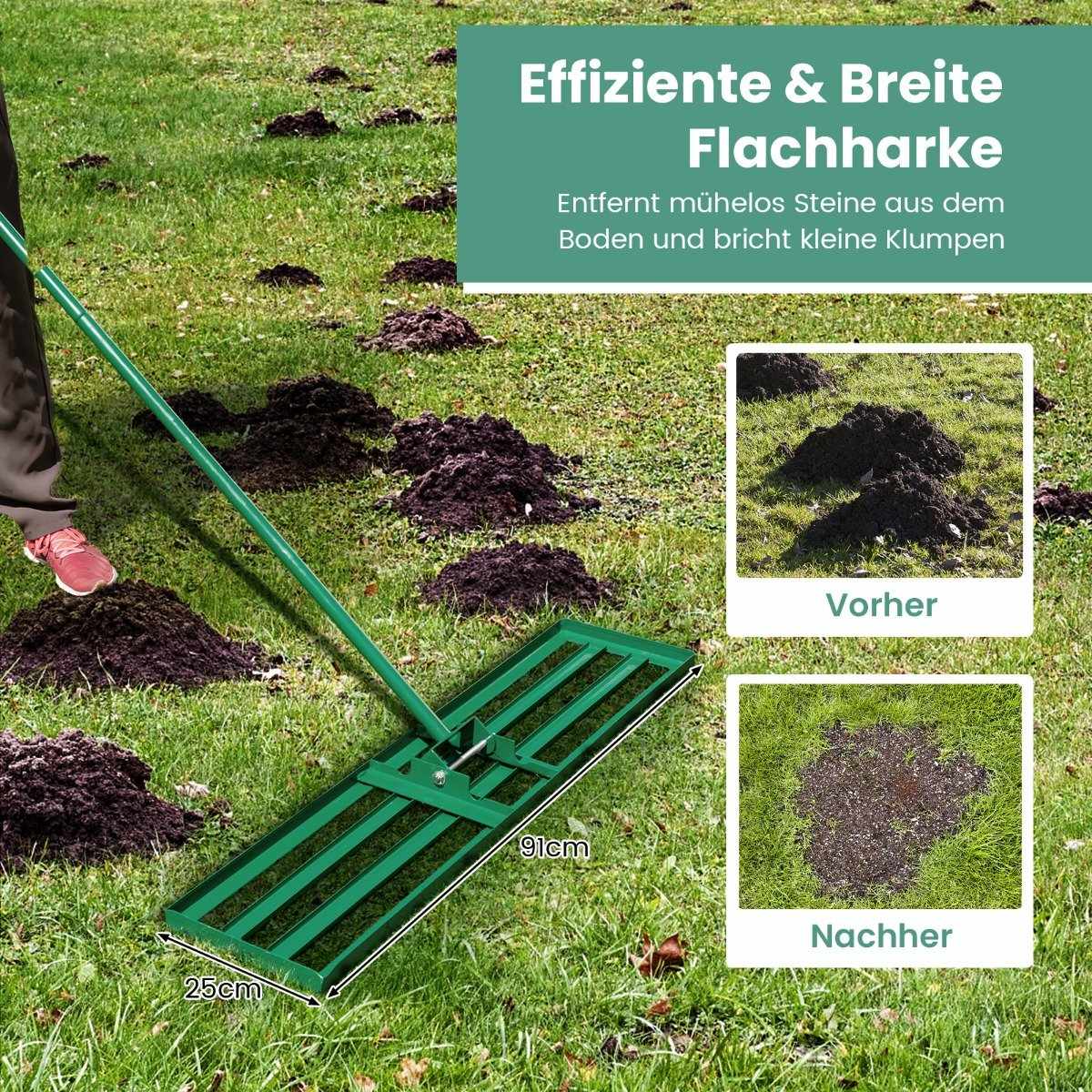 Lawn Leveling Rake with Ergonomic Handle, 91x25 cm