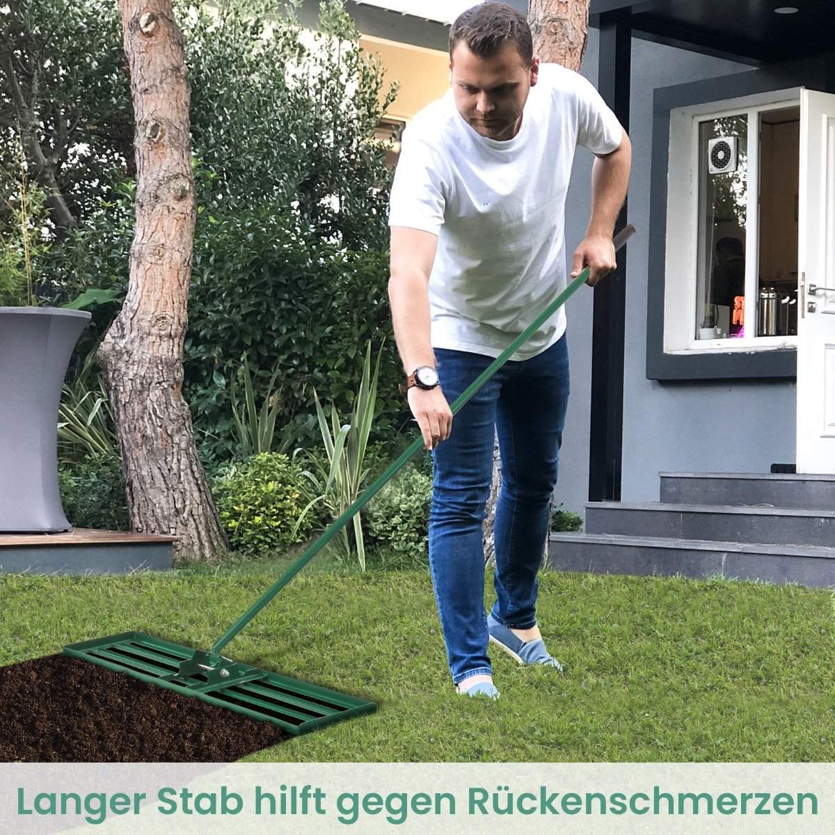 Lawn Leveling Rake with Ergonomic Handle, 91x25 cm