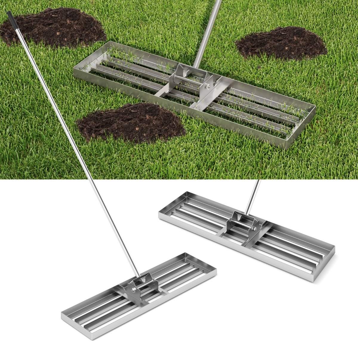 Lawn Leveling Rake with Ergonomic Handle, Metal, 91x25 cm