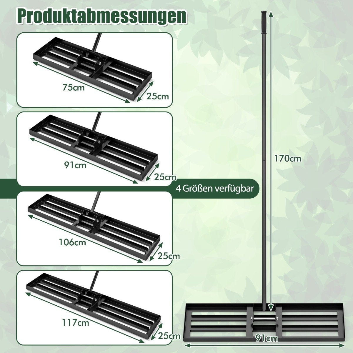 Lawn Leveling Rake with Ergonomic Handle, Metal, 91x25 cm