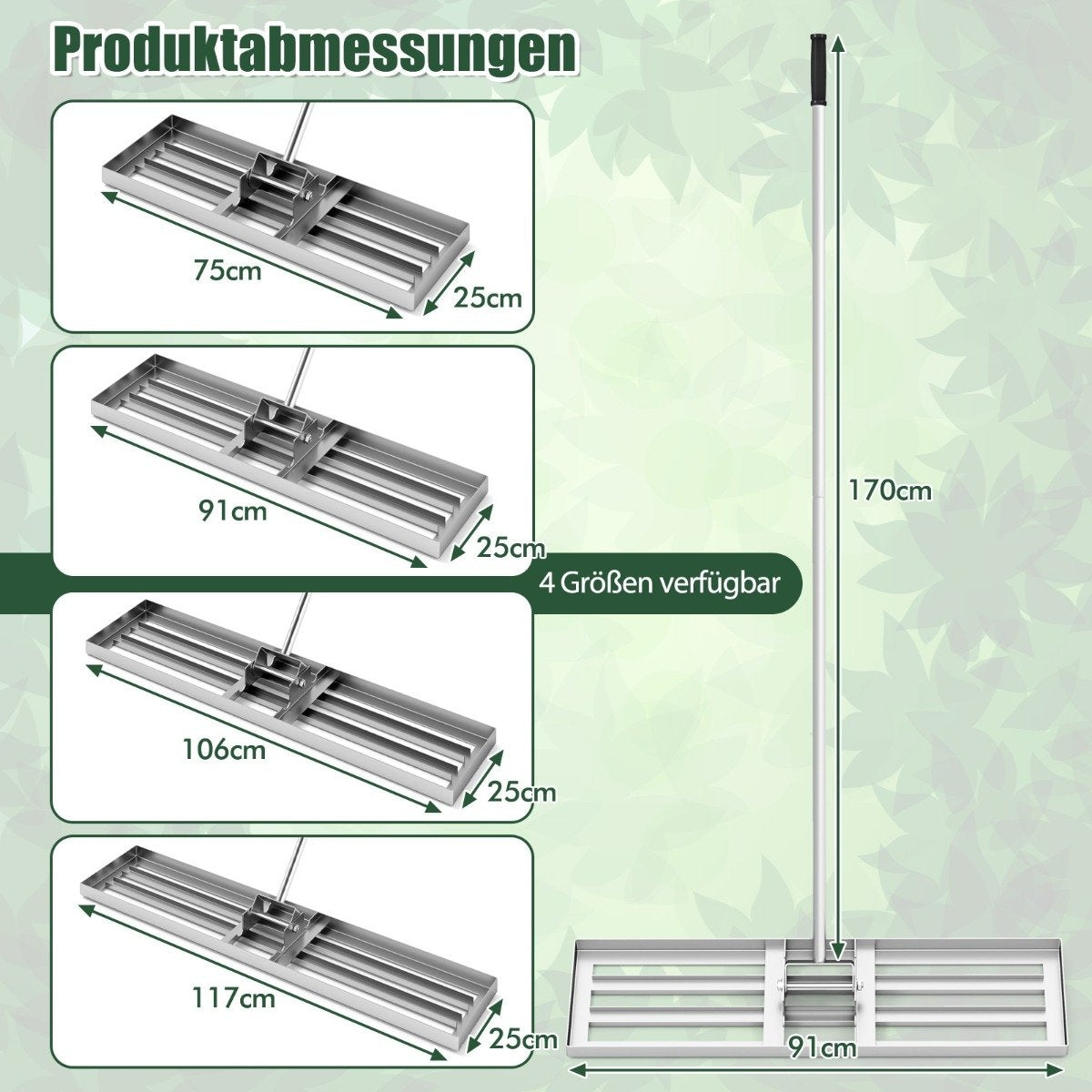 Lawn Leveling Rake with Ergonomic Handle, Metal, 91x25 cm