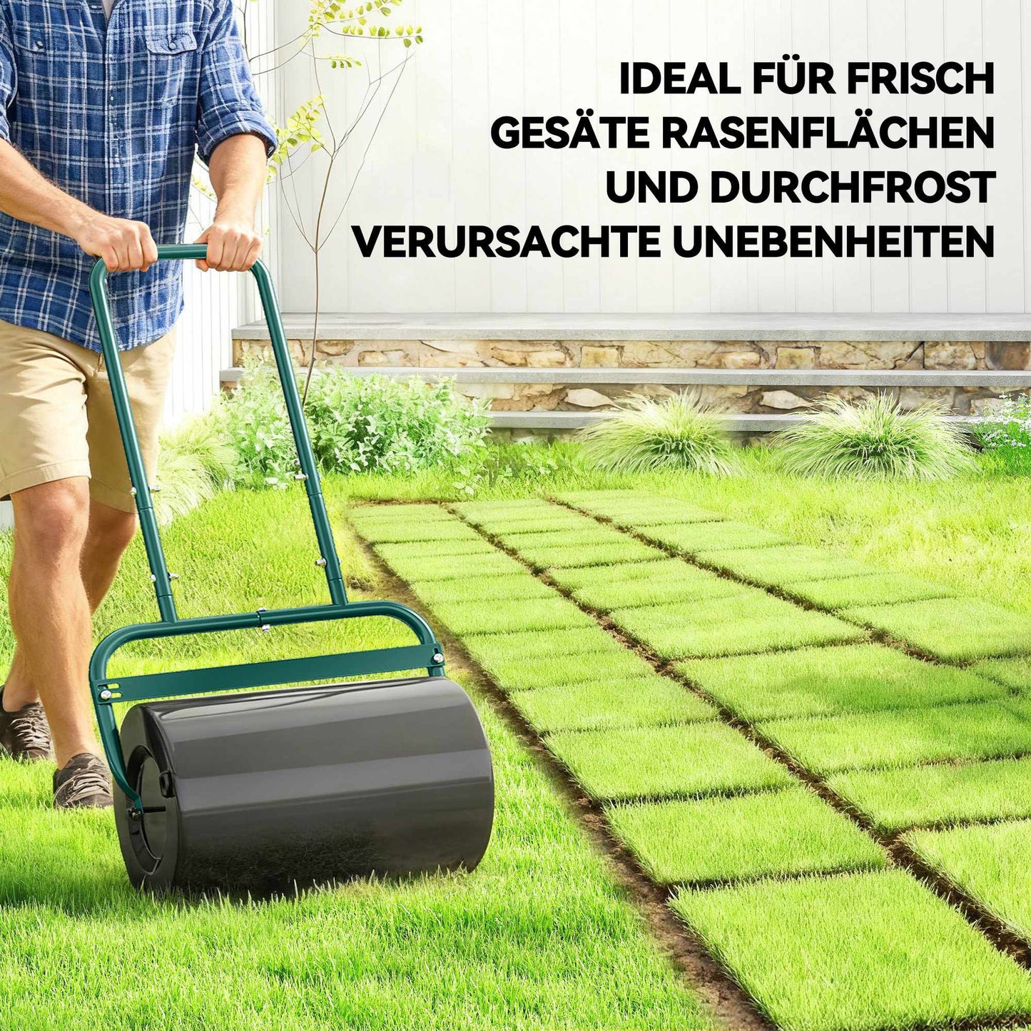 Lawn Roller, Steel, 38L Capacity, Dark Green, Easy Grip