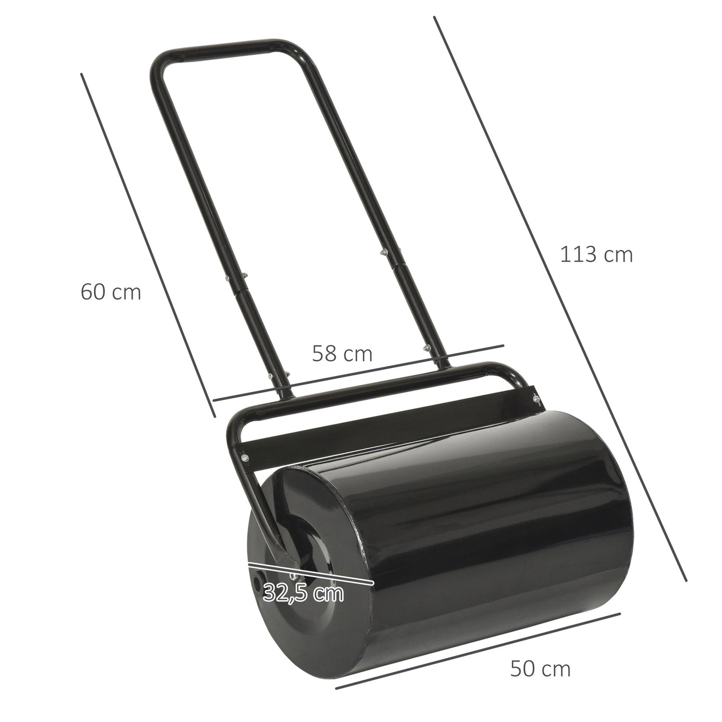 Grass roller with U-handle, metal, 38L capacity