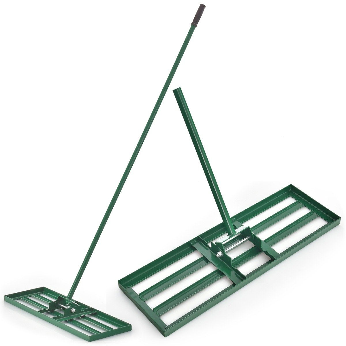 Lawn leveling rake with ergonomic handle for the ground 75 x 25 cm green