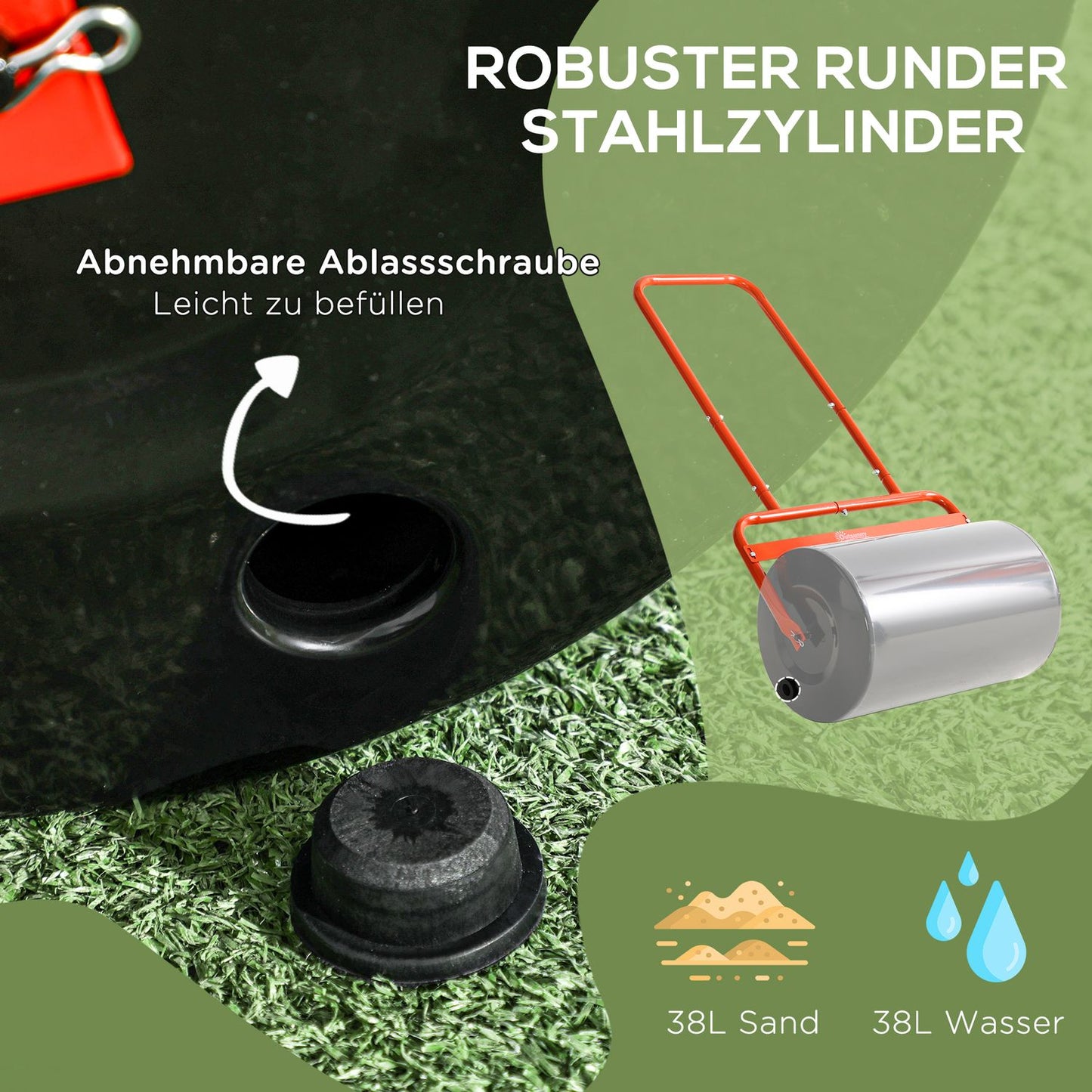 Grass roller 50cm, Steel, Fill with water or sand, Red