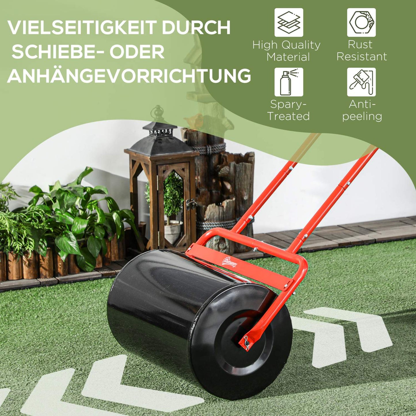 Grass roller 50cm, Steel, Fill with water or sand, Red