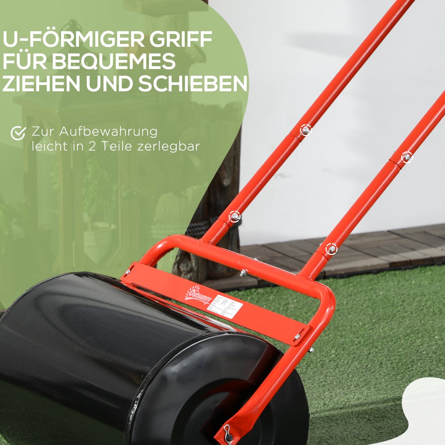 Grass roller 50cm, Steel, Fill with water or sand, Red