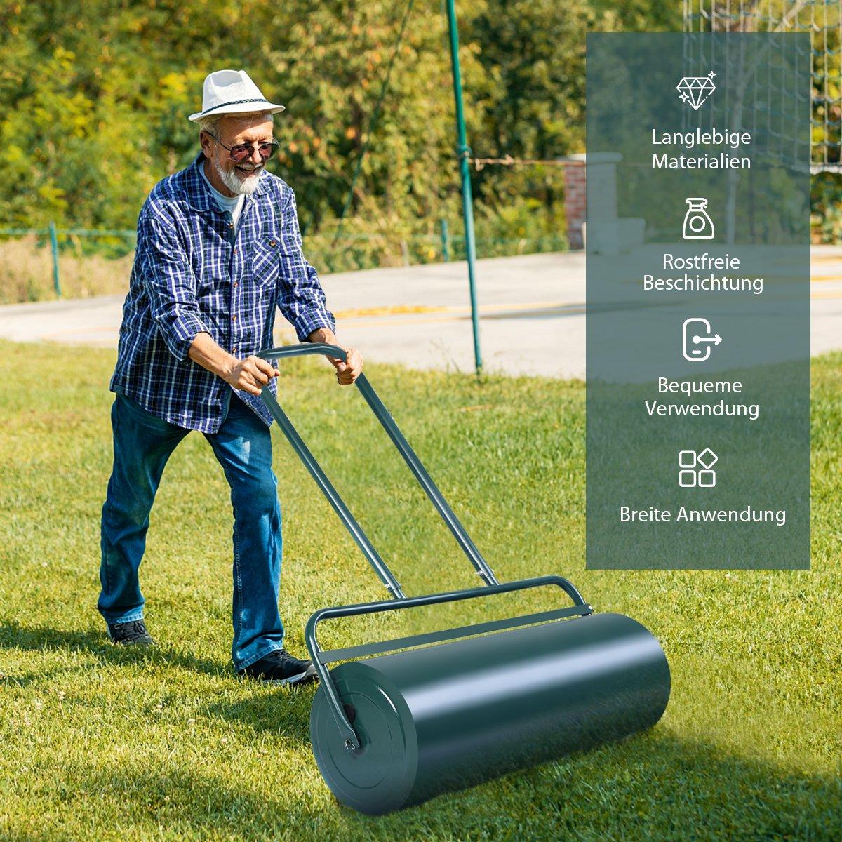 Lawn roller 90cm hand roller 63L garden roller with heavy duty drum lawn roller green