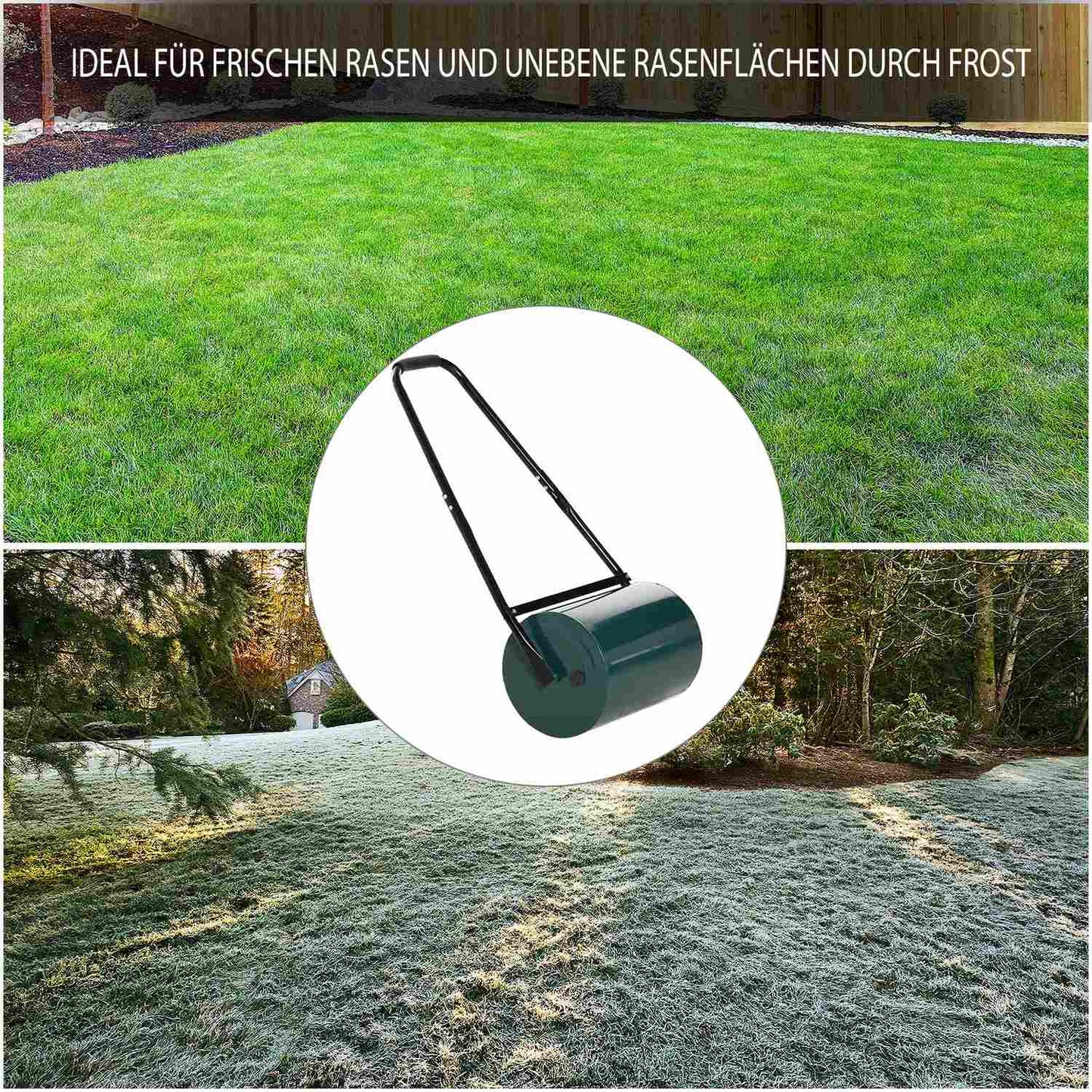 Lawn roller with U-handle, 31 cm diameter, metal, green