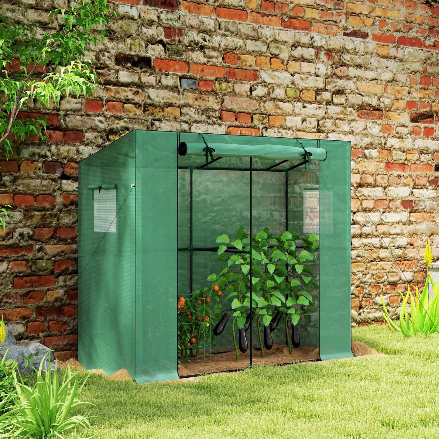 Lean-To Mini Greenhouse with UV Cover, Roll-Up Door