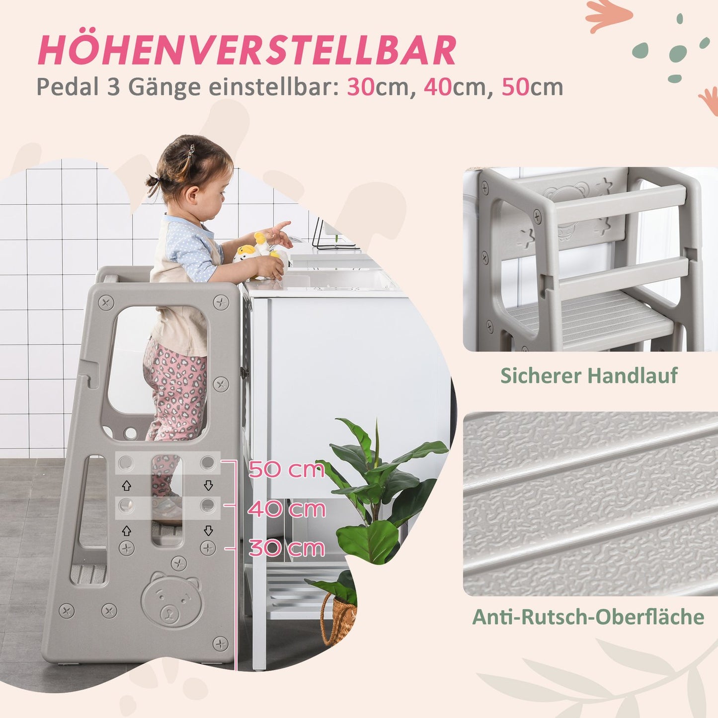 Height-adjustable Montessori Learning Tower for children
