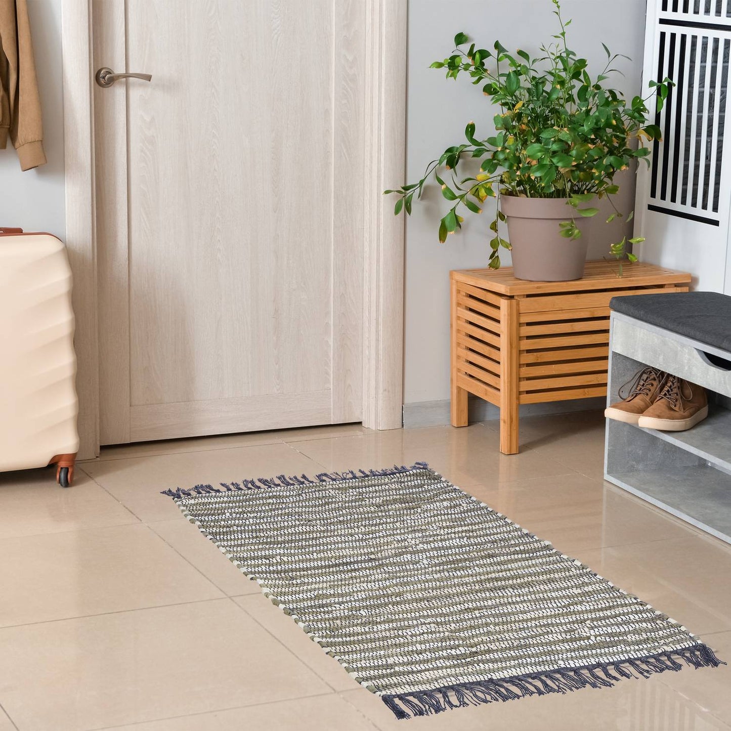 Leather & Cotton Runner Rug 60x100 cm