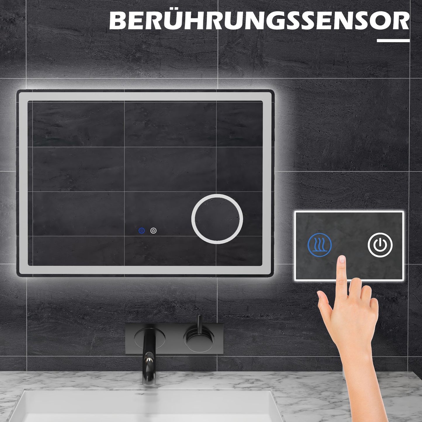 LED bathroom mirror with 3X magnification, Touch, Anti-Fog
