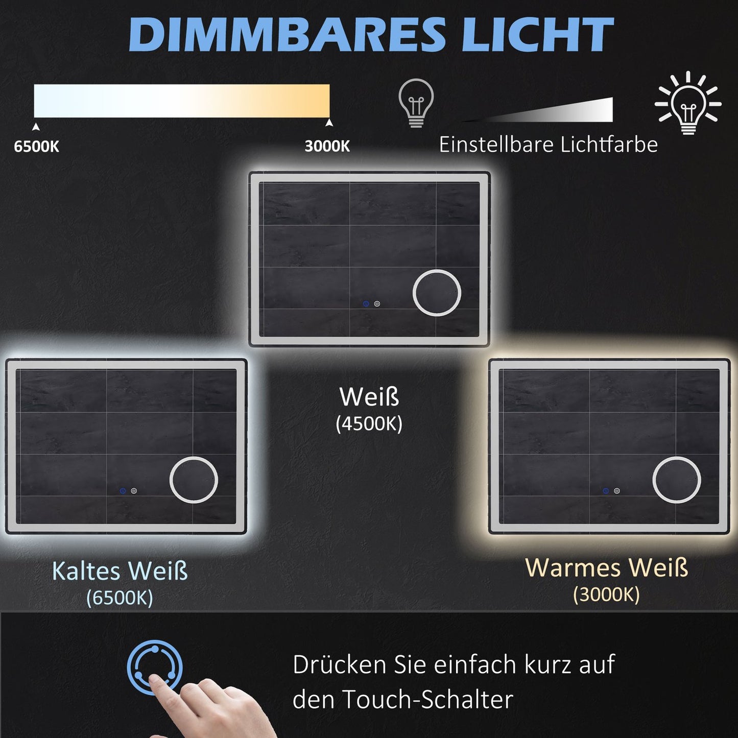 LED bathroom mirror with 3X magnification, Touch, Anti-Fog