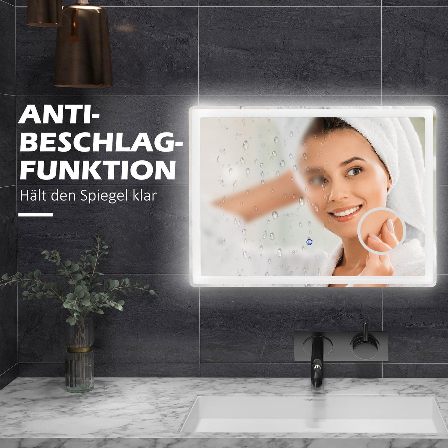 LED bathroom mirror with 3X magnification, Touch, Anti-Fog