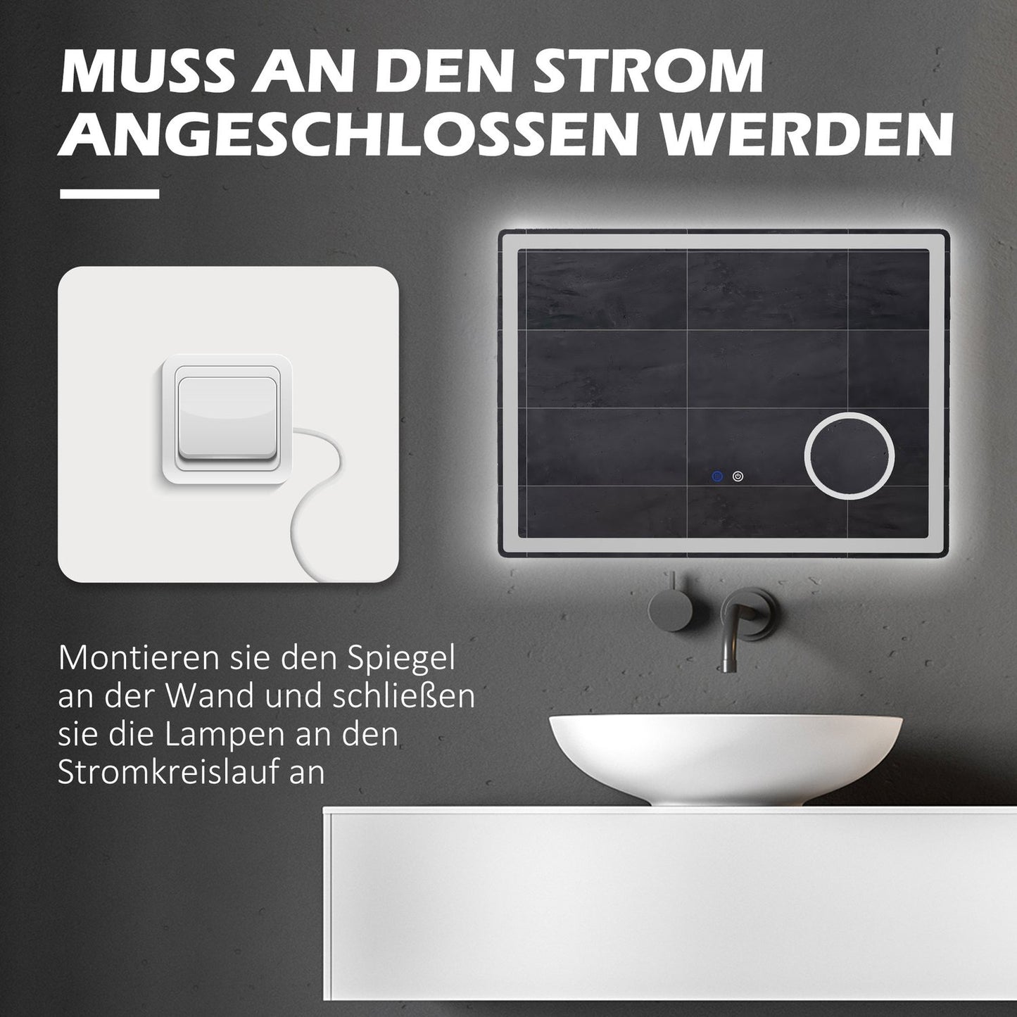 LED bathroom mirror with 3X magnification, Touch, Anti-Fog