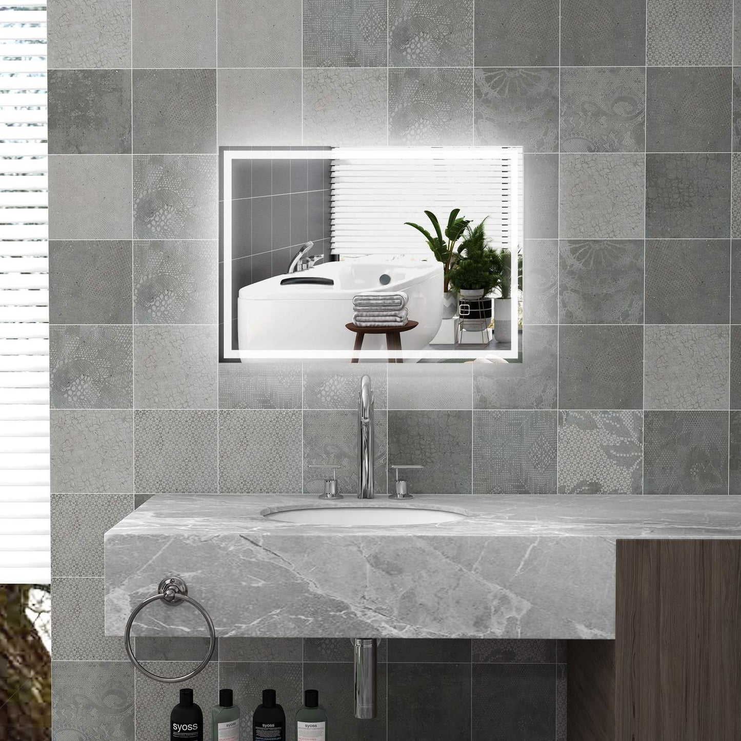 LED Bathroom mirror, 80x60cm, fog-free, Touch Switch