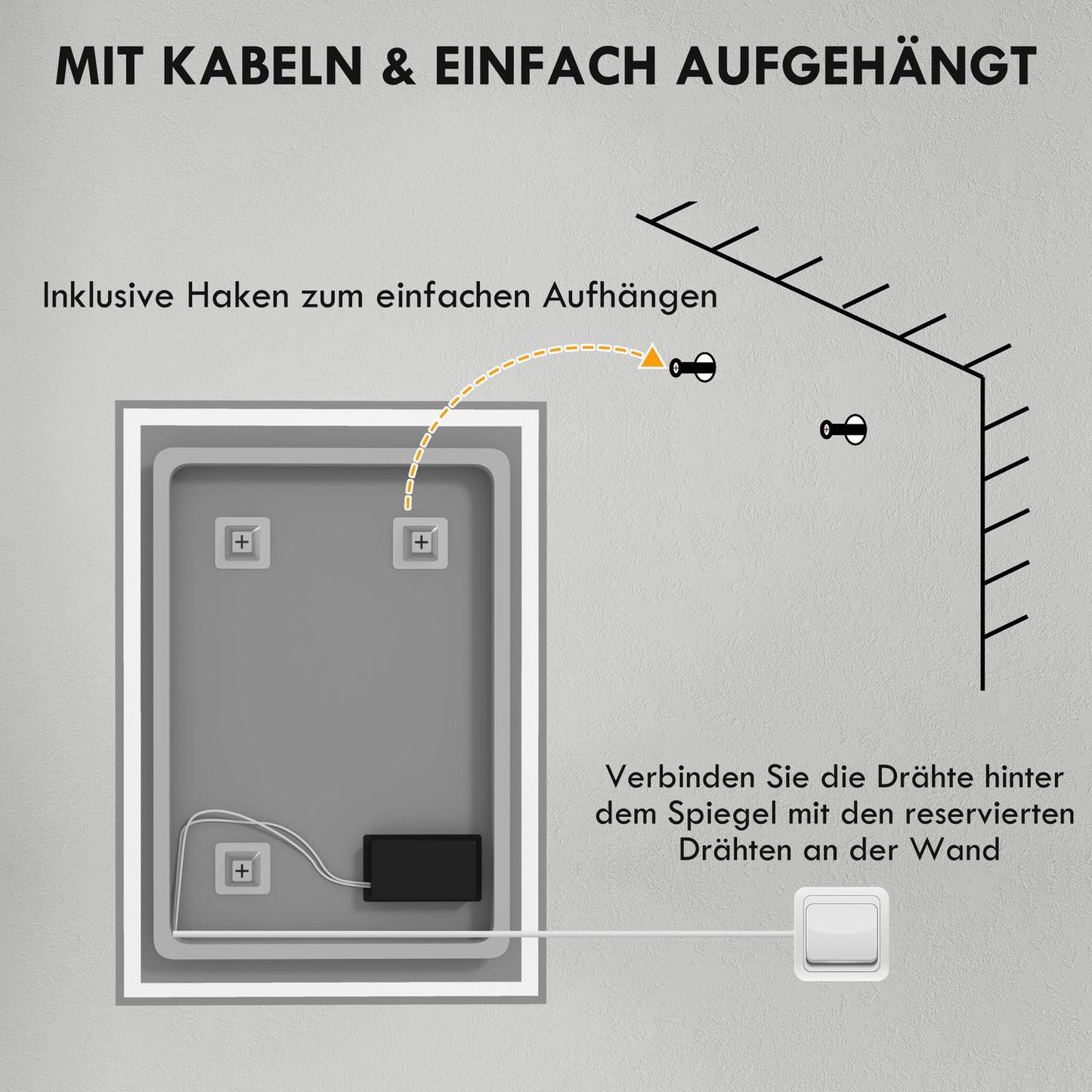 LED Bathroom mirror, 80x60cm, fog-free, Touch Switch