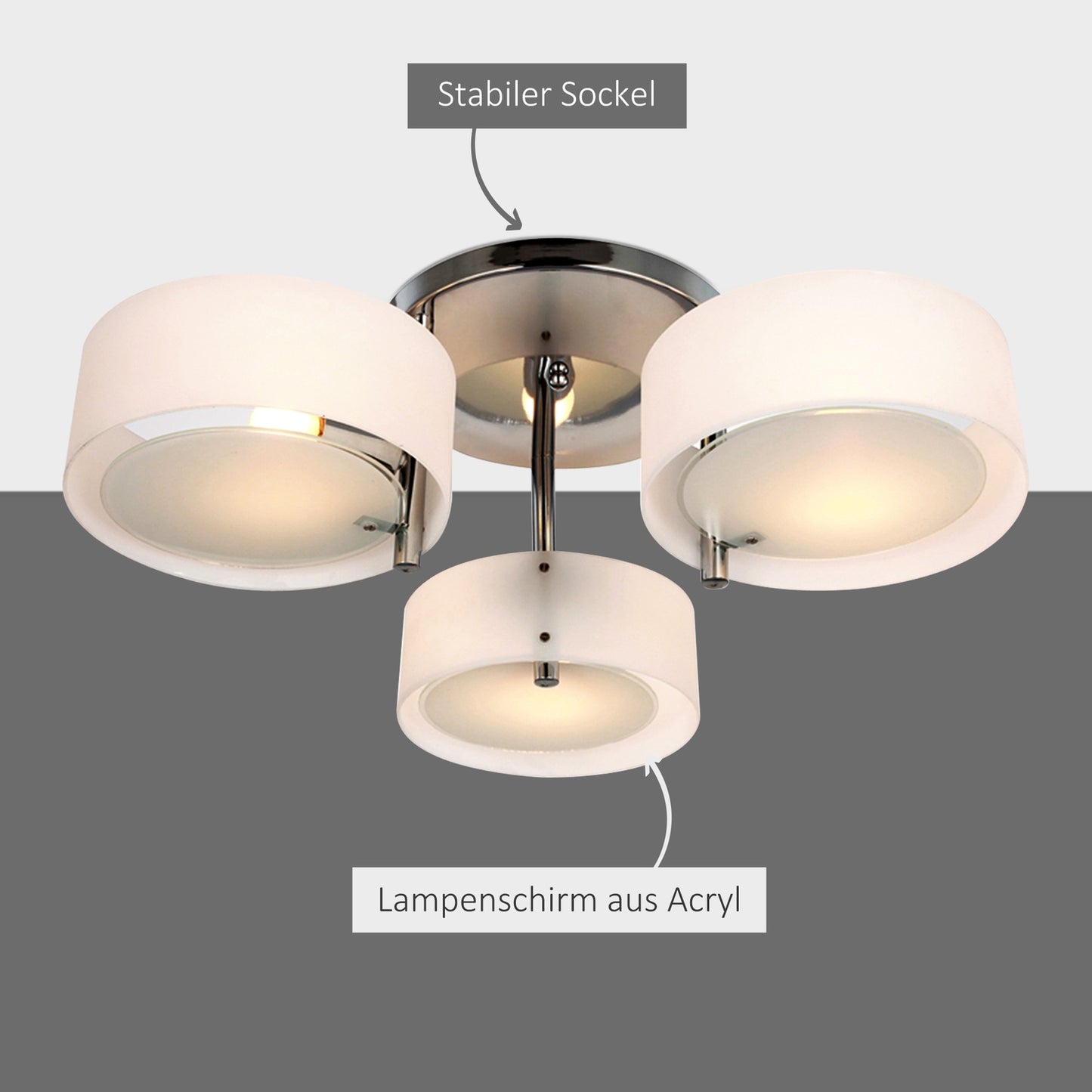 LED ceiling lamp, 3-bulb, E27 40W, warm white, Ø64cm