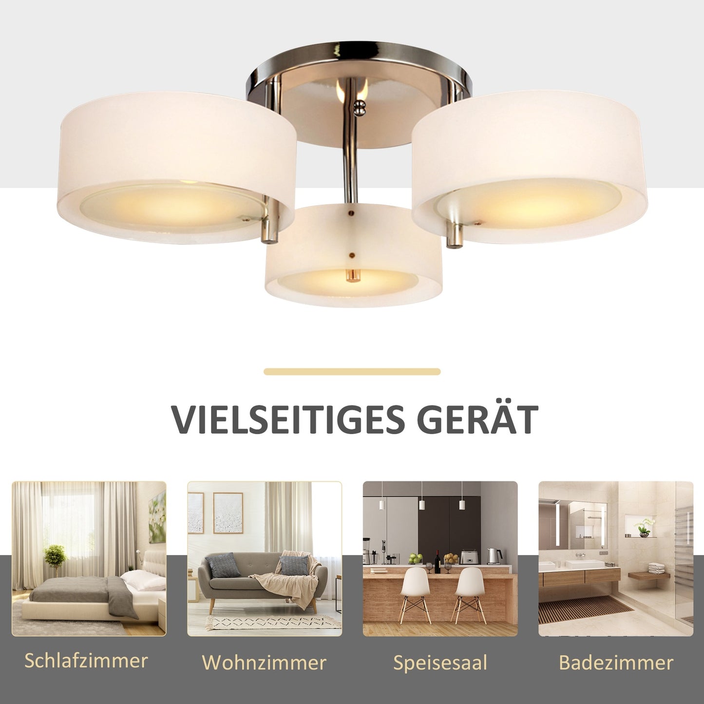 LED ceiling lamp, 3-bulb, E27 40W, warm white, Ø64cm