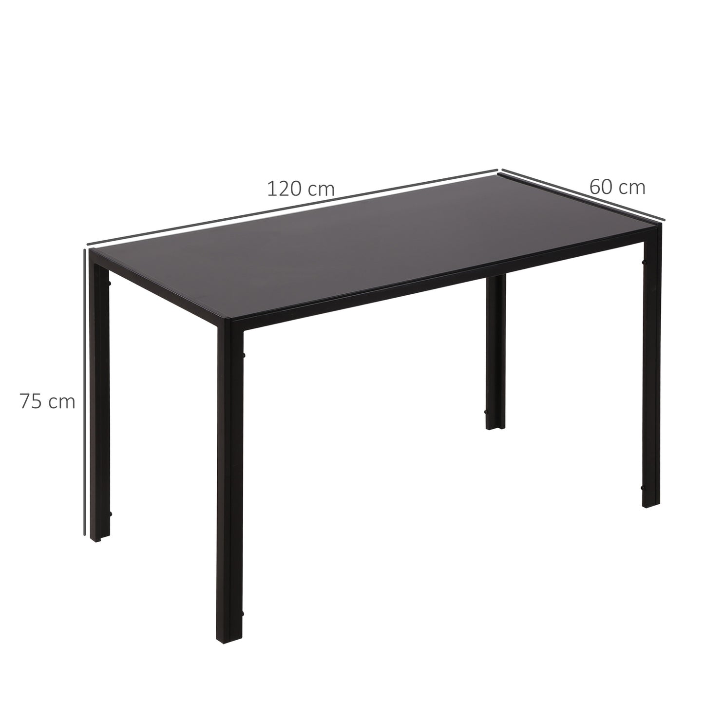 LED kitchen dining table for 4, tempered glass, black
