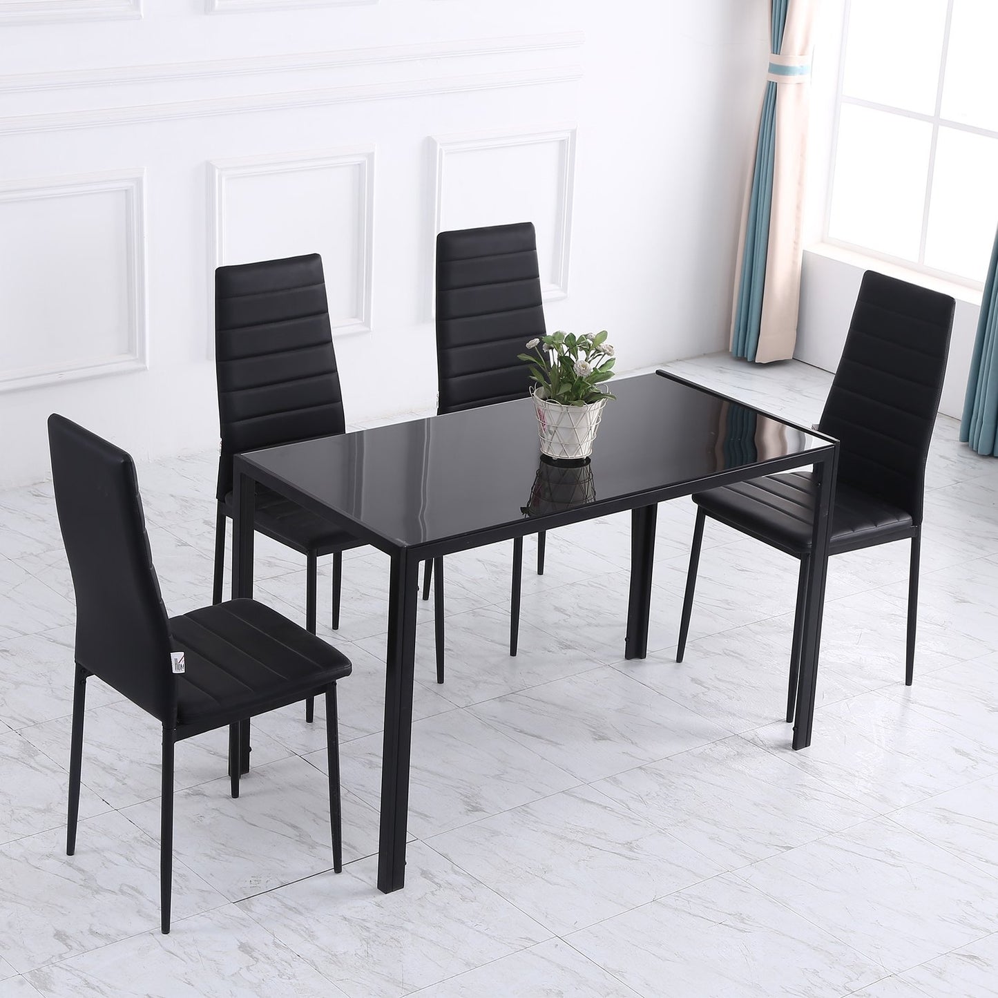 LED kitchen dining table for 4, tempered glass, black