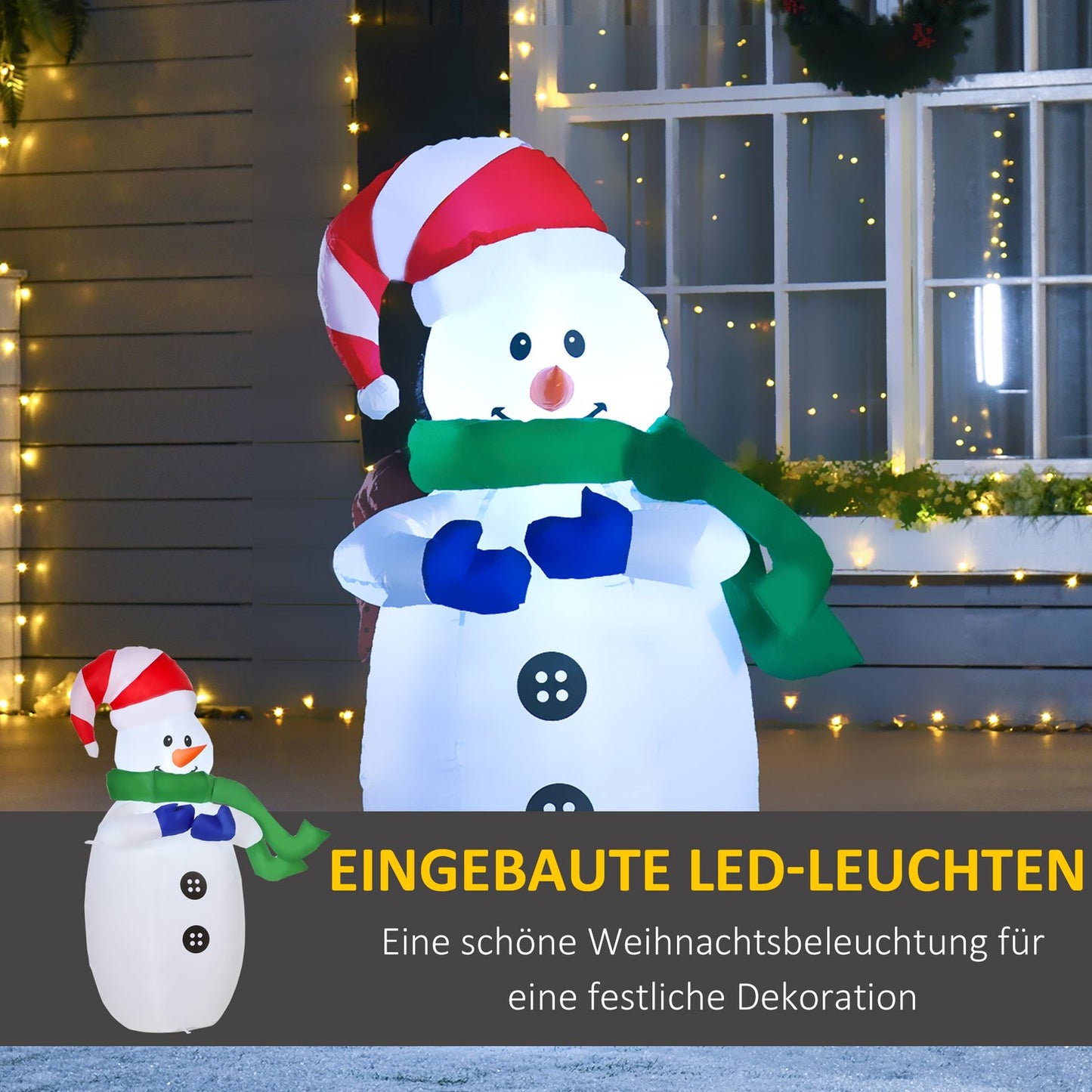LED Santa Claus & Snowman Inflatable, 120cm, warm white