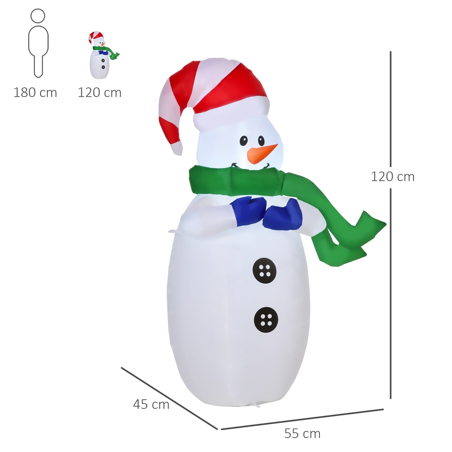 LED Santa Claus & Snowman Inflatable, 120cm, warm white