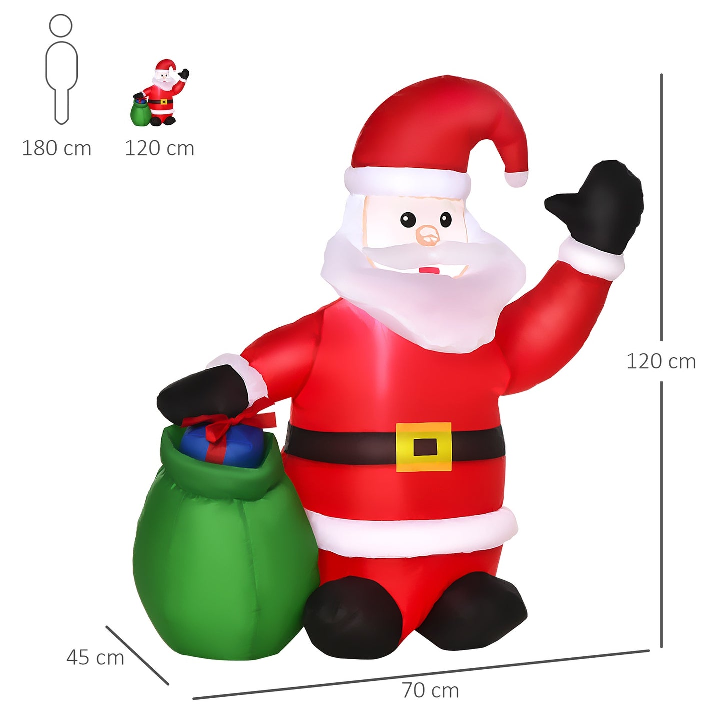 LED inflatable Santa Claus & snowman - 70x45x120 cm, warm white