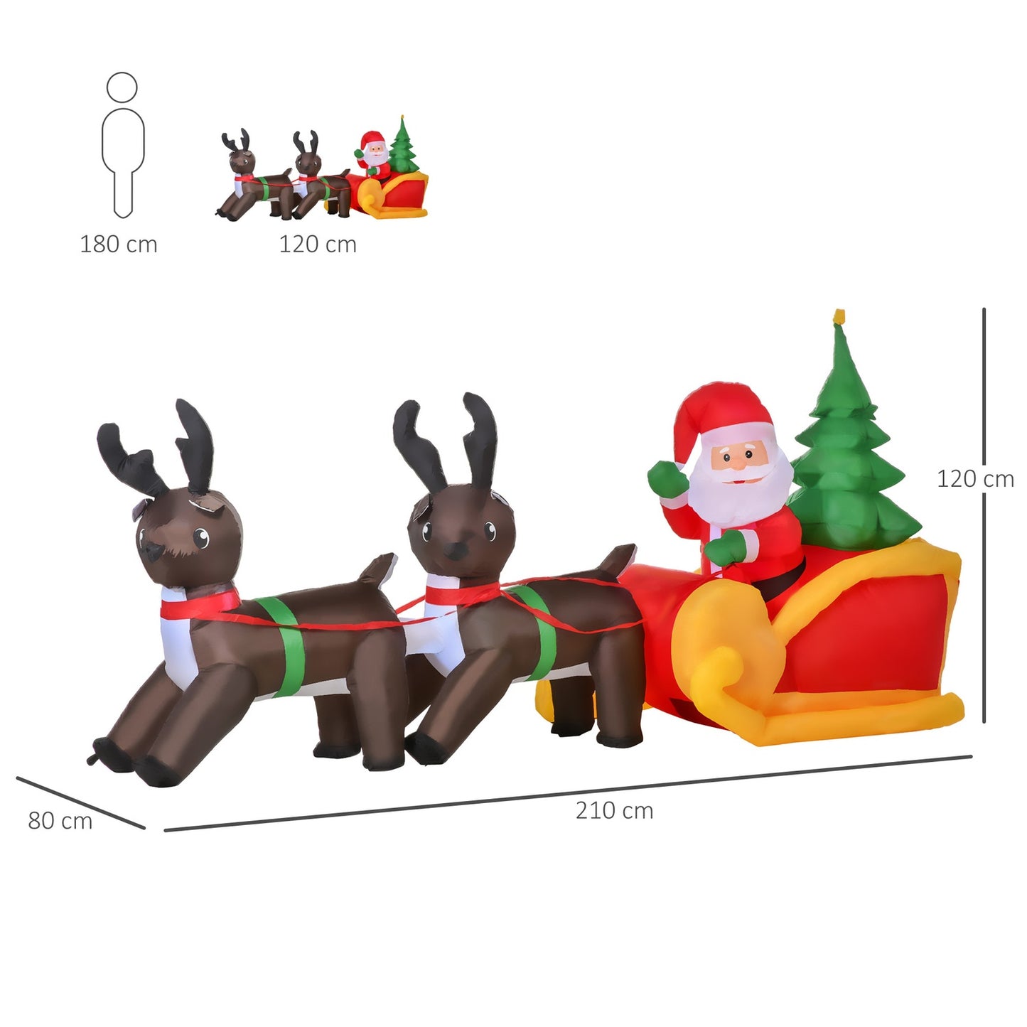 Inflatable LED Santa & Sleigh Christmas Decoration, IP44