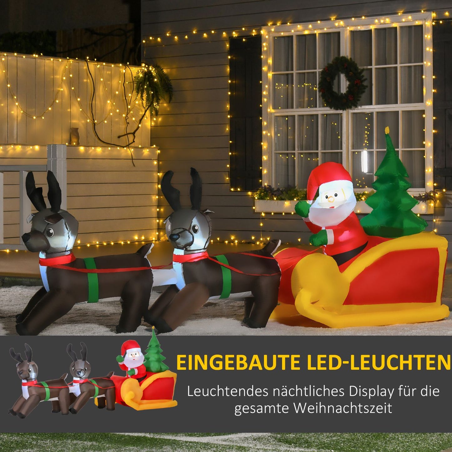 Inflatable LED Santa & Sleigh Christmas Decoration, IP44