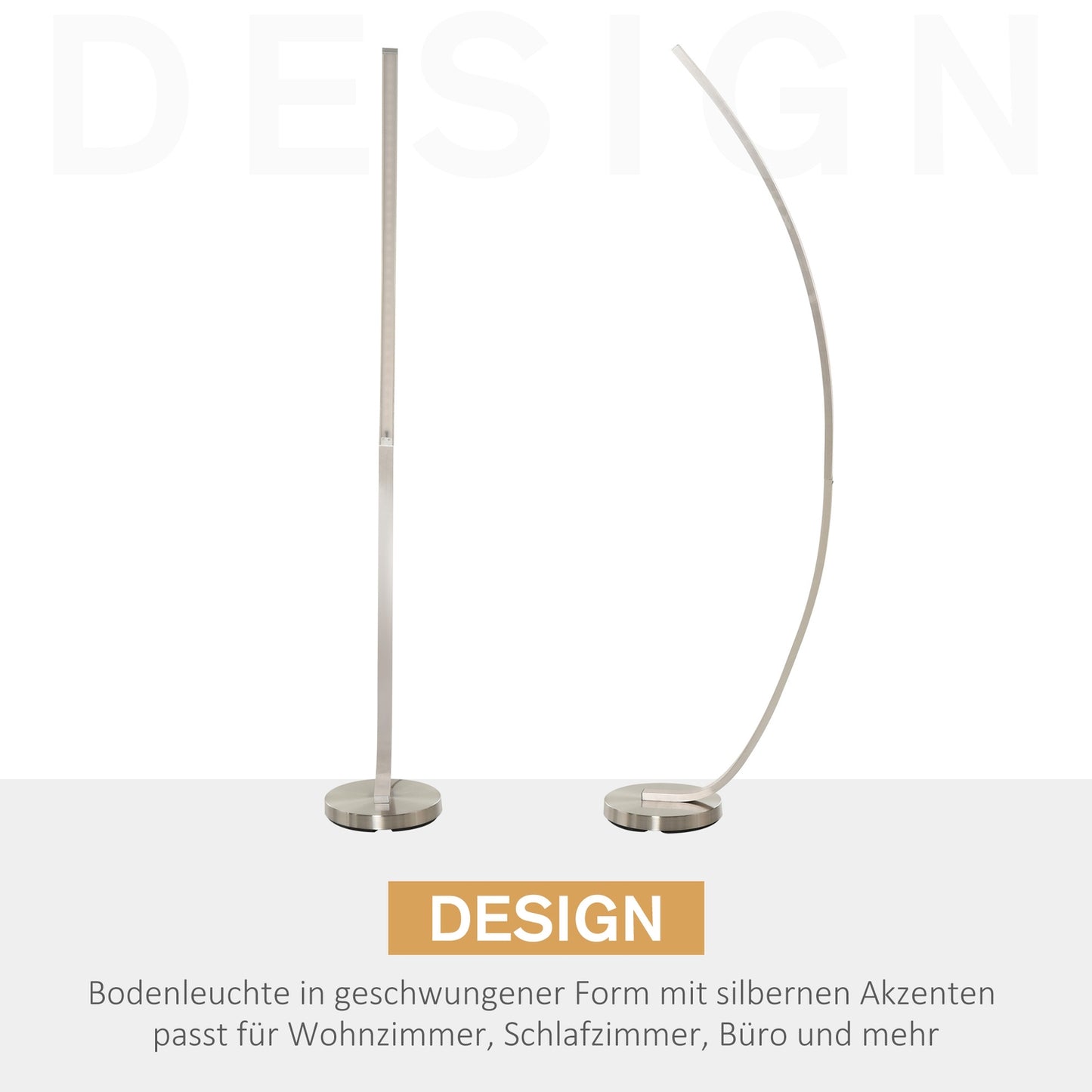 Curved LED floor lamp - warm white, aluminium, 149 cm