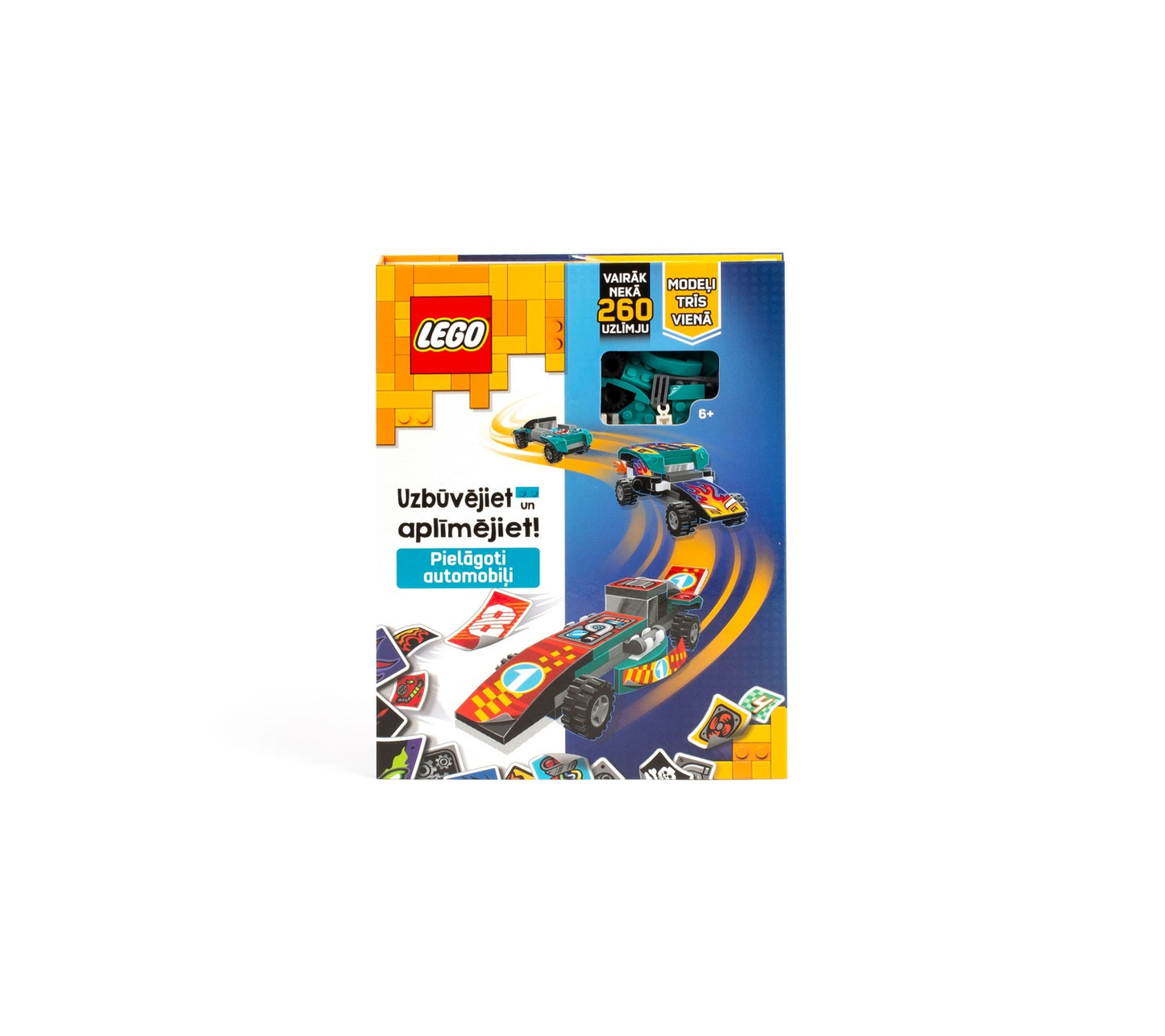 Lego Iconic Activity Book "Build And Stick: Custom Cars"- Latvian