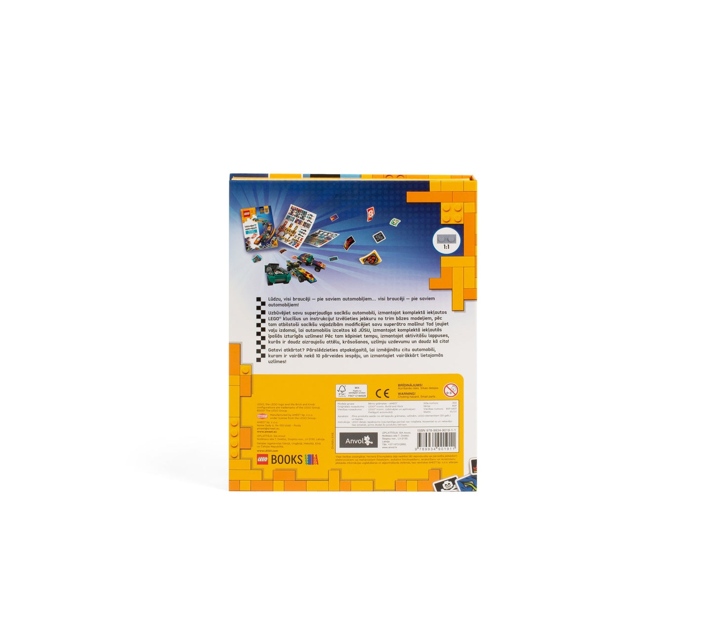 Lego Iconic Activity Book "Build And Stick: Custom Cars"- Latvian