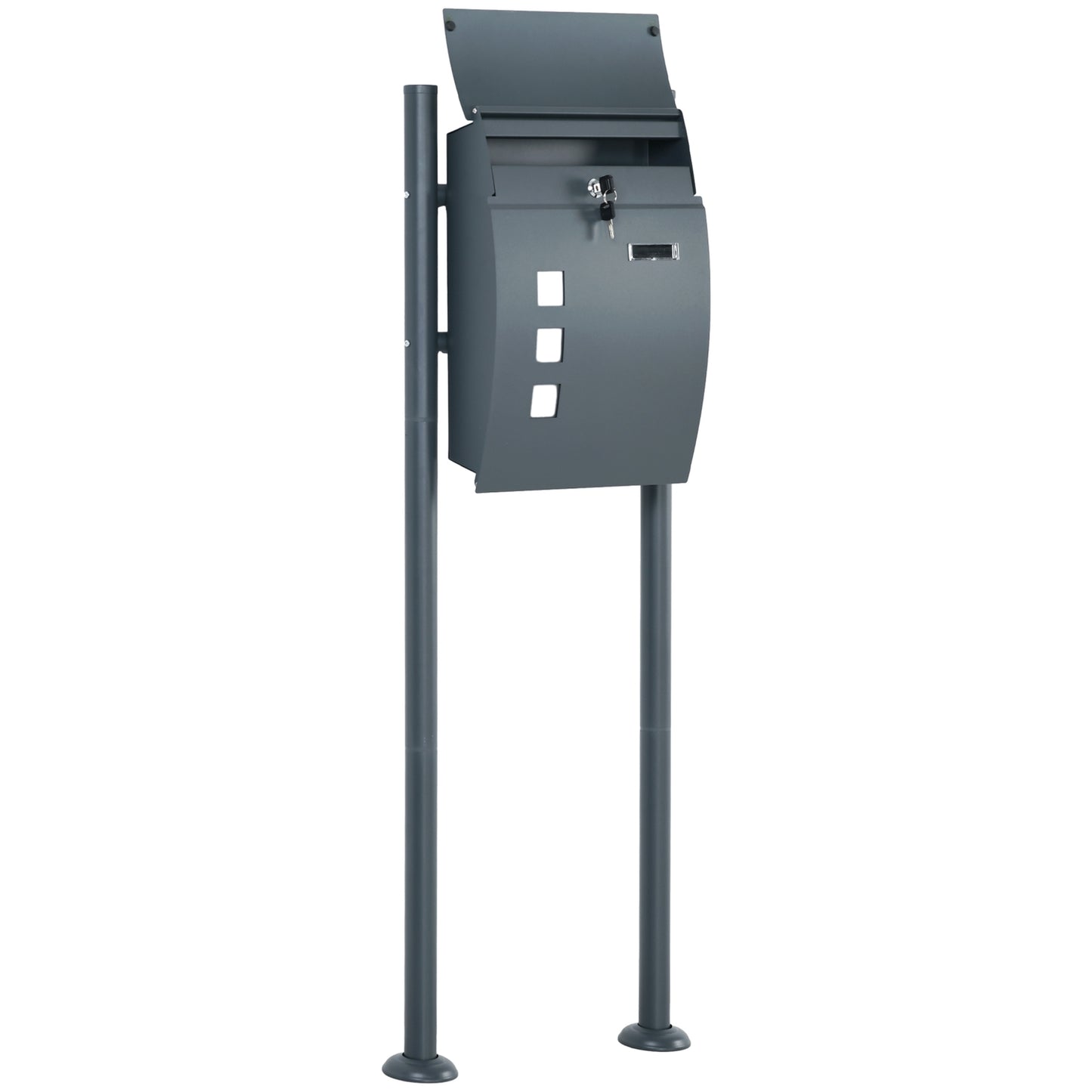Letterbox with rack, magazine compartment & window, steel
