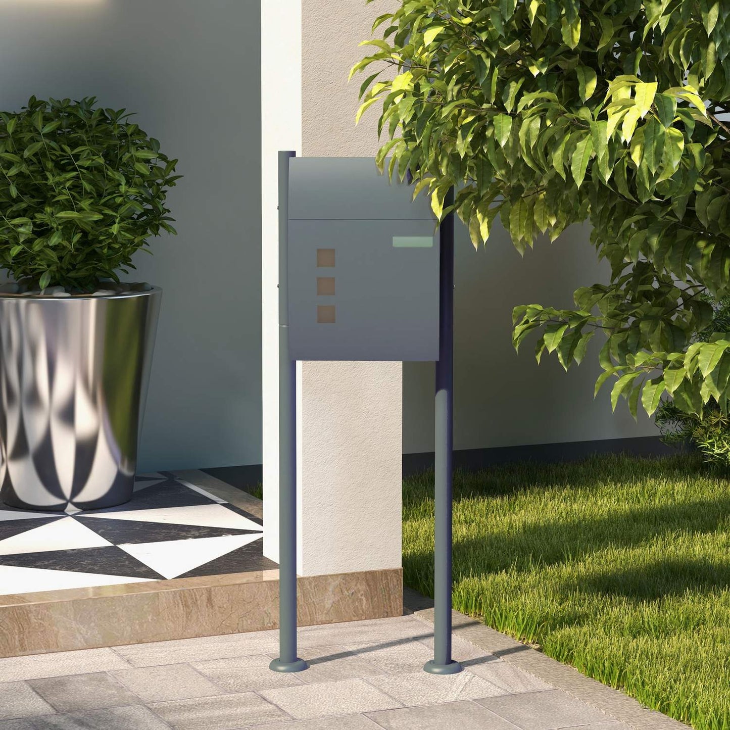 Letterbox with rack, magazine compartment & window, steel