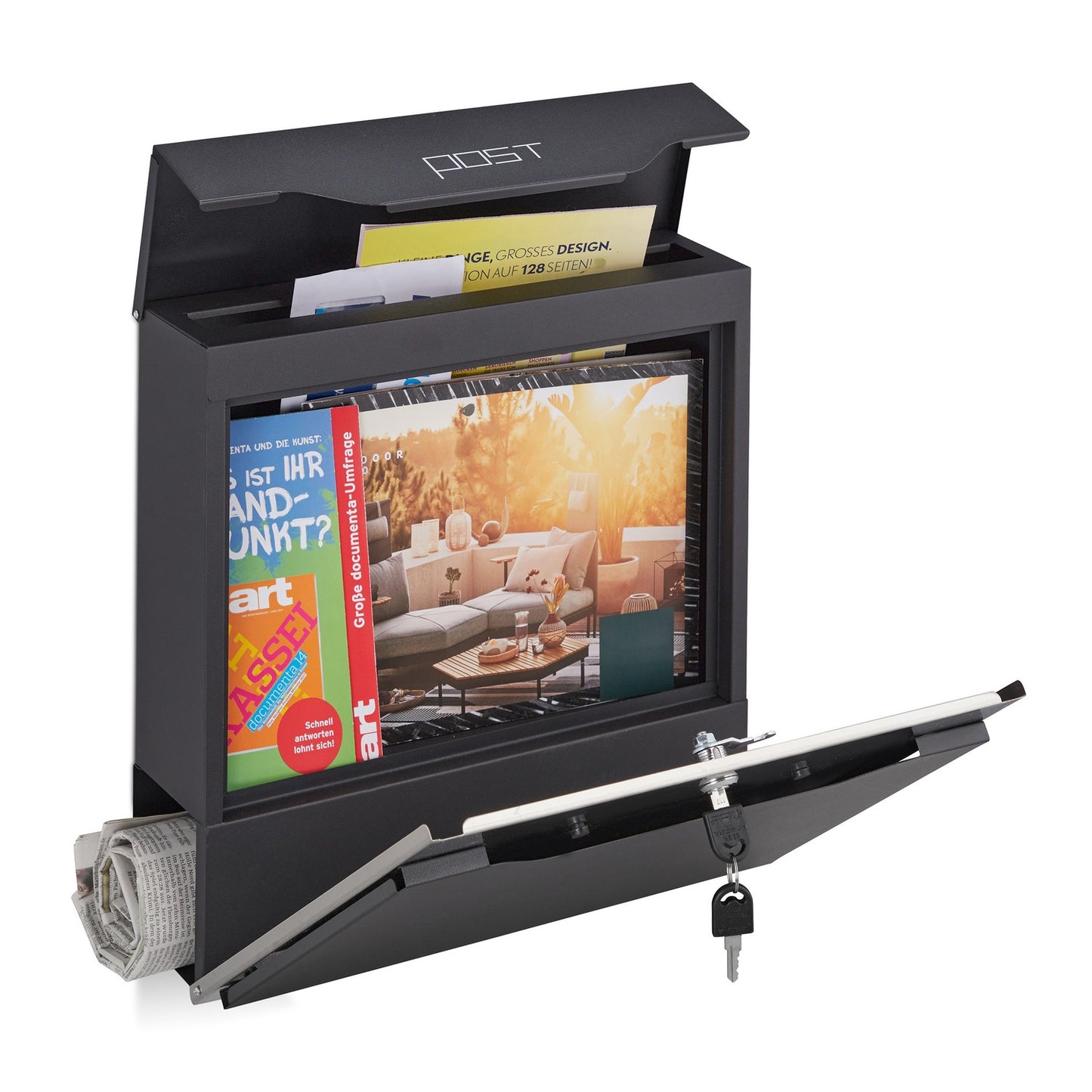 Letterbox with newspaper holder