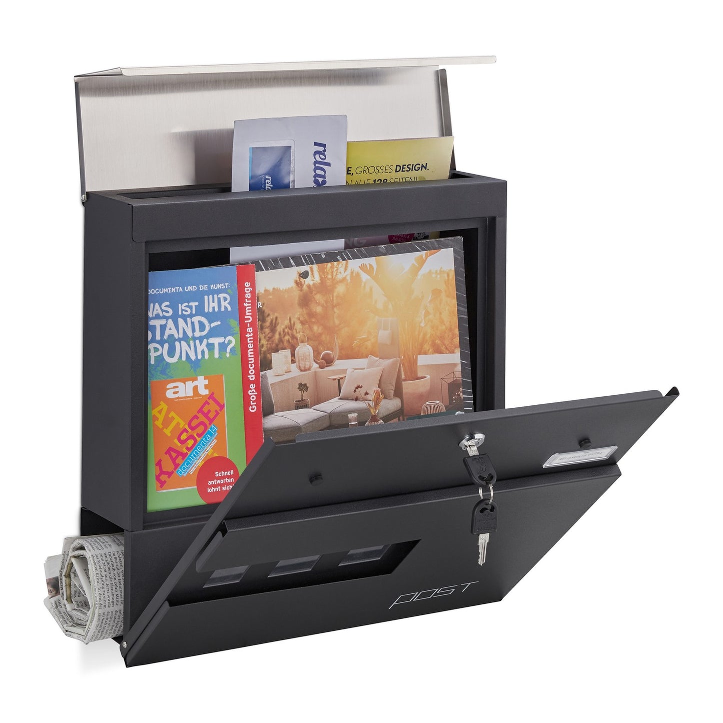 Letterbox with newspaper holder