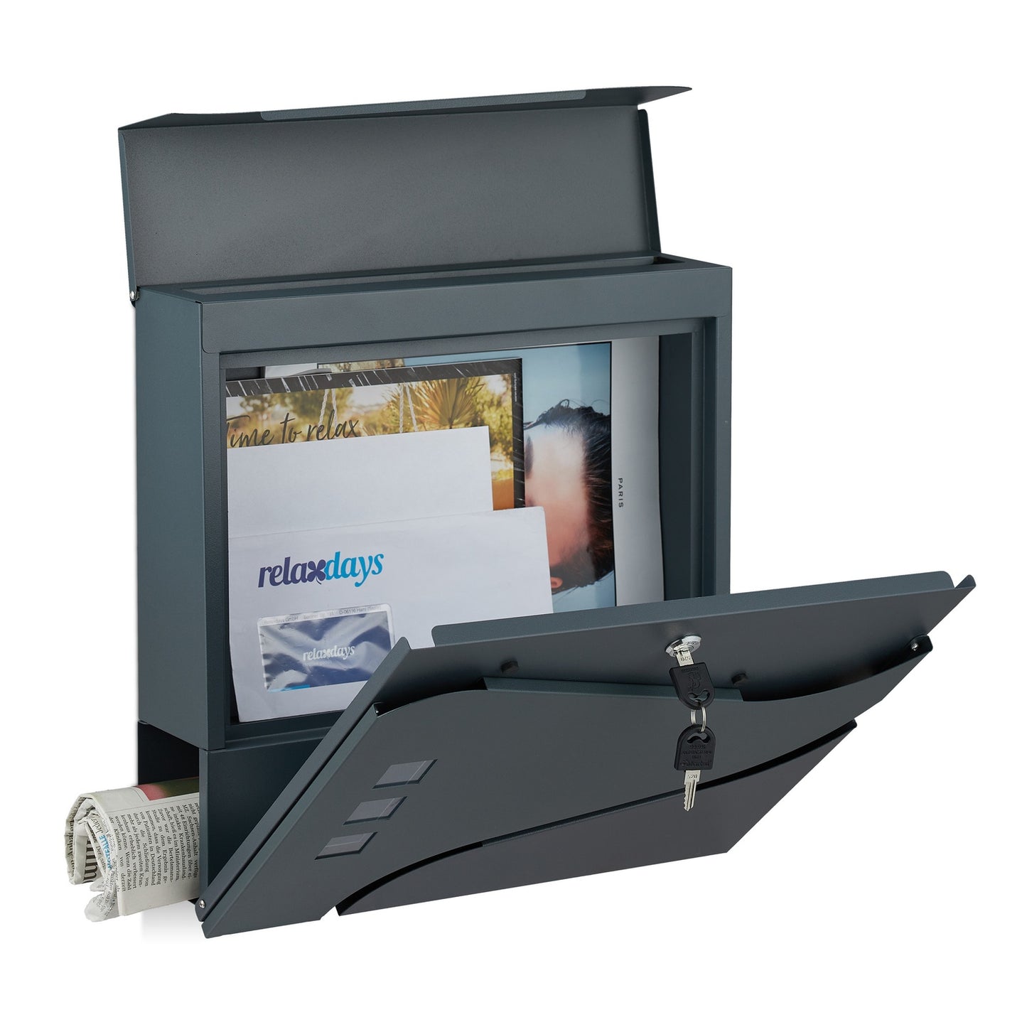 Letterbox with newspaper holder anthracite grey