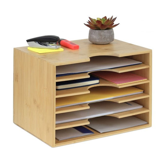Letter tray in bamboo with 5 compartments