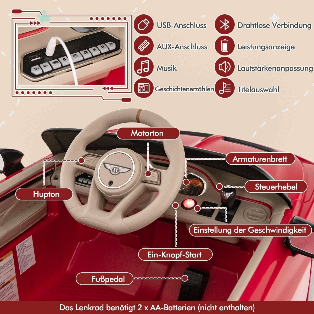 Licensed Bentley Bacalar children's vehicle with remote control & scissor doors & suspension red