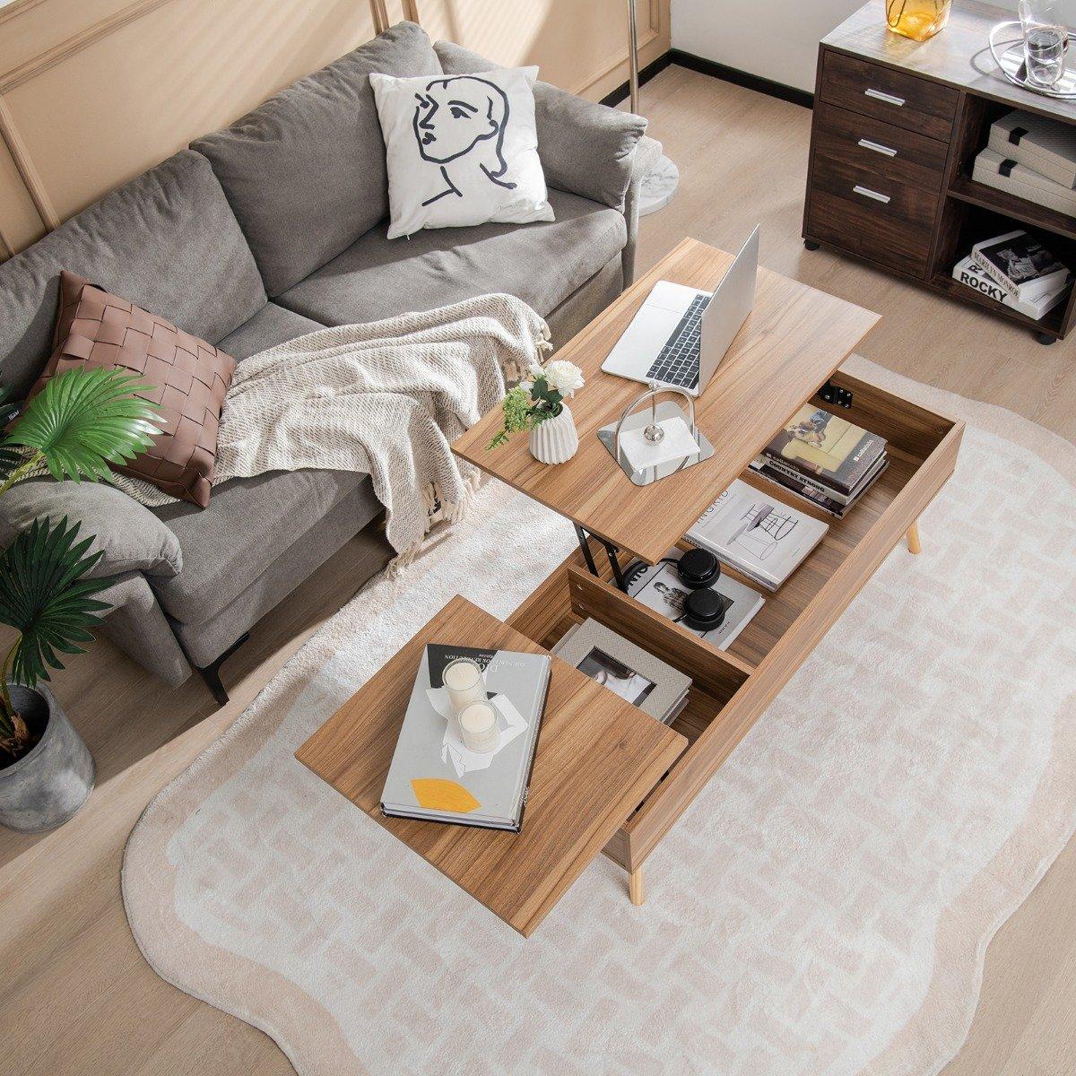 Lift-Top Coffee Table with Storage, 120x49x42 cm, Brown