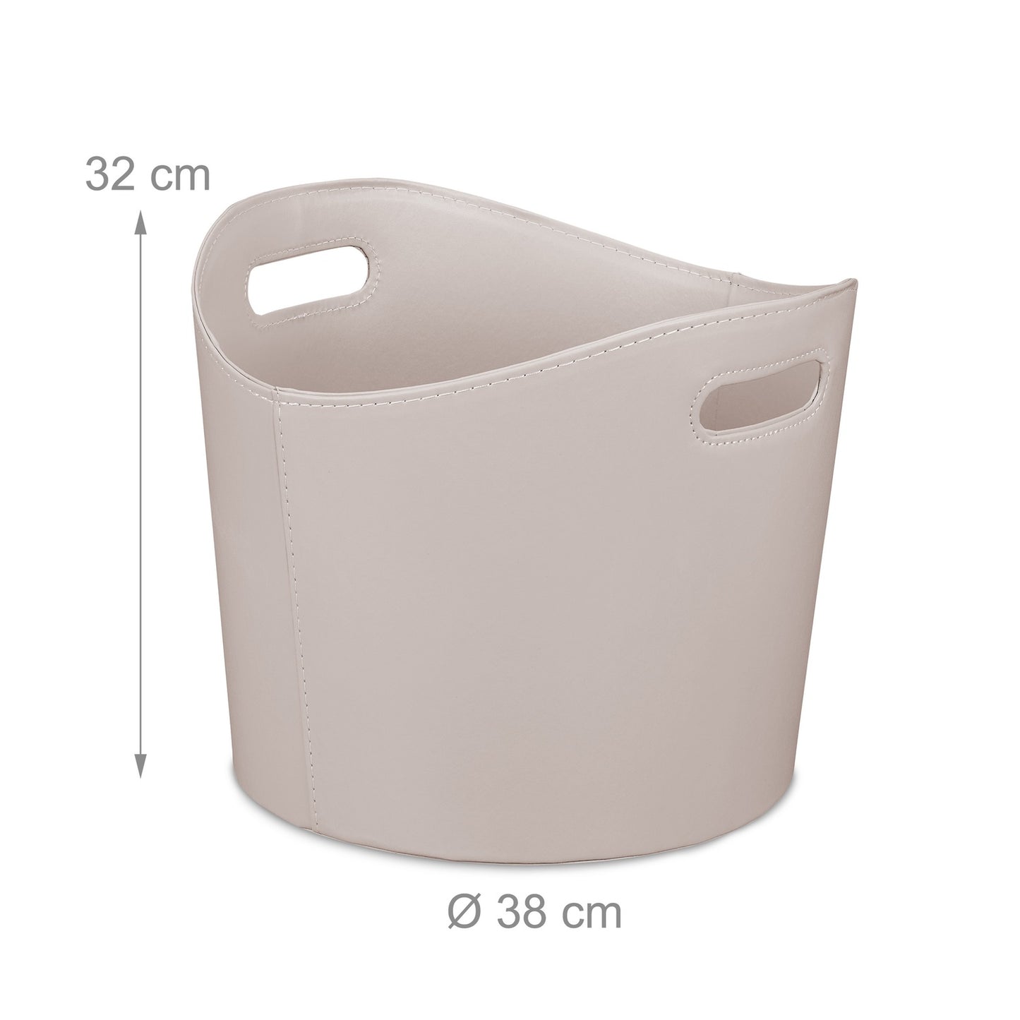 Light gray wooden basket in imitation leather