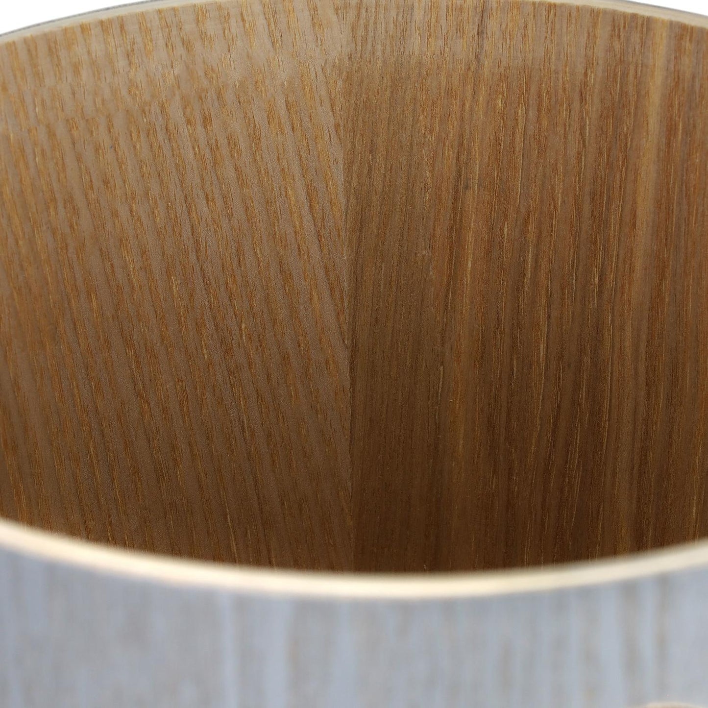 Light gray wooden wastebasket