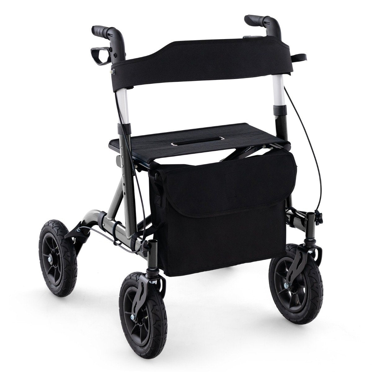 Lightweight Foldable Rollator with Seat, 136 kg Capacity