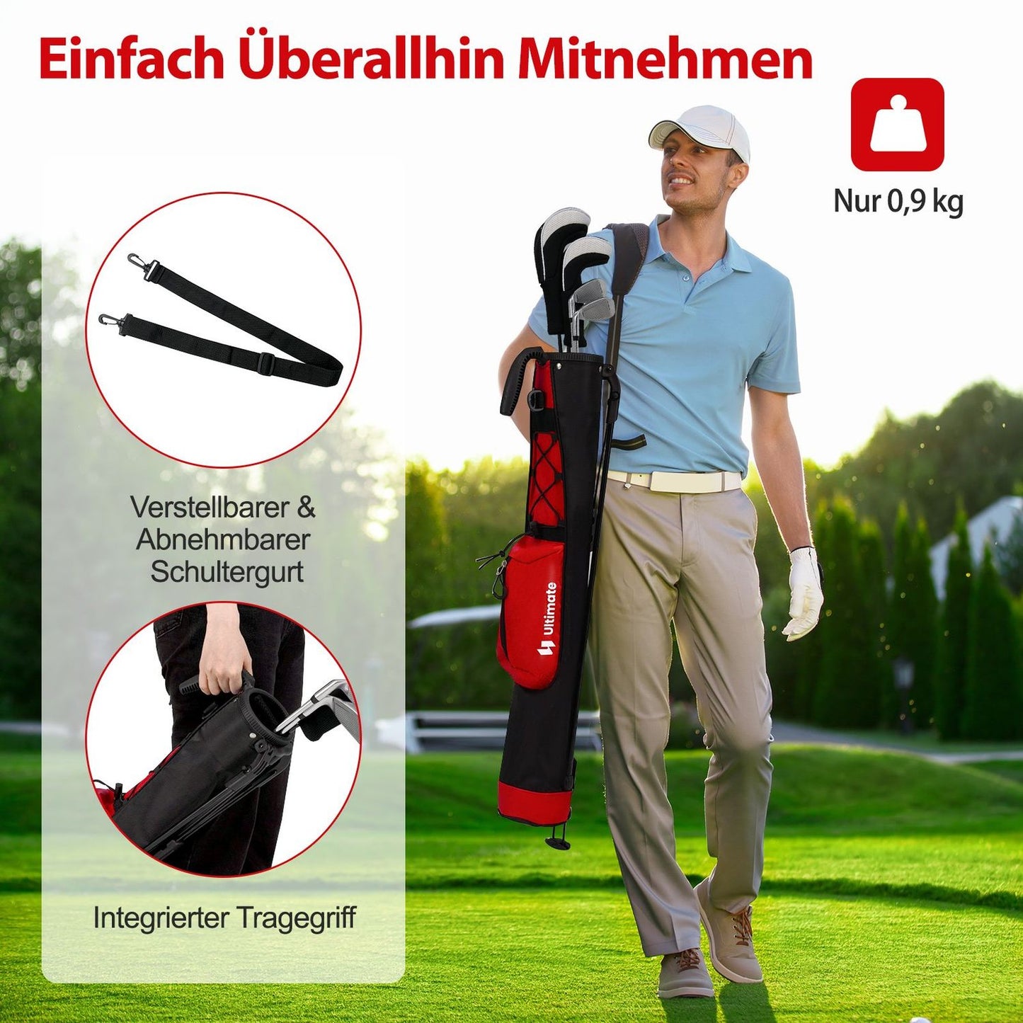 Lightweight Golf Stand Bag with 2-Way Divider & Rain Hood