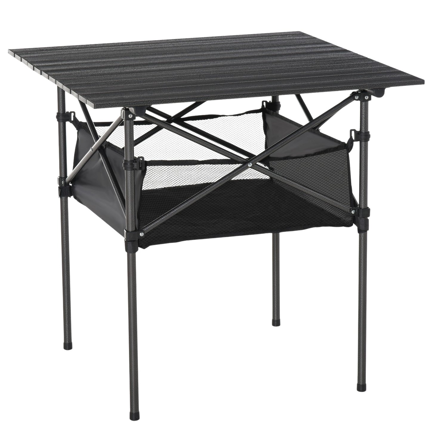 Lightweight black aluminum folding camping table 70x70x69cm